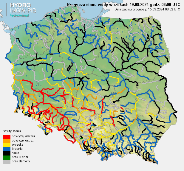 Prognozowana sytuacja hydrologiczna 19.09.2024 r. (06 UTC)