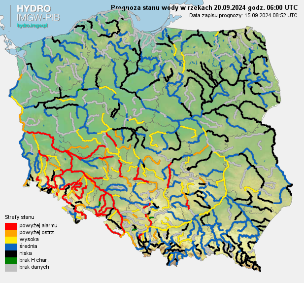 Prognozowana sytuacja hydrologiczna 20.09.2024 r. (06 UTC)