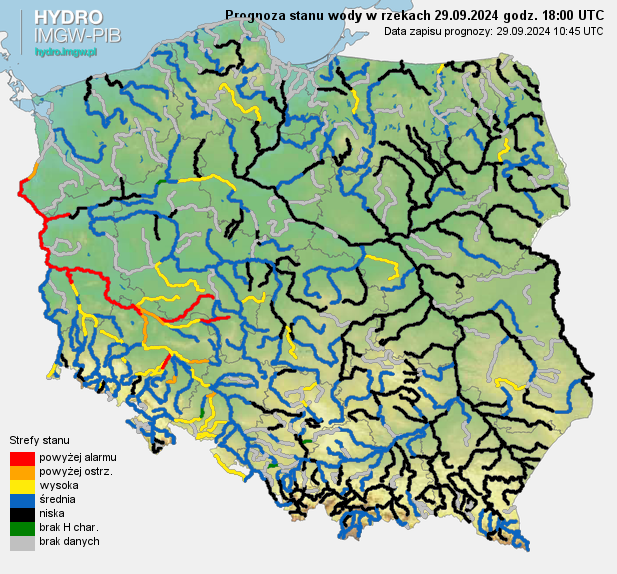 Prognozowana sytuacja hydrologiczna 29.09.2024 r. (18 UTC)