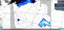 Rozkład opadów śniegu na podstawie danych radarowych, 08.02.2021 r. godz. 02:40