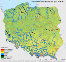 Mapa strefa stanów wody 03.03.2021 r. godz. 14:00 czasu urzędowego