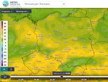 Prognozowana wartość temperatury powietrza na wysokości 2 m nad powierzchnią ziemi w sobotę 1 maja 2021 r. o godz. 14:00 wg modelu GFS. | https://meteo.imgw.pl/