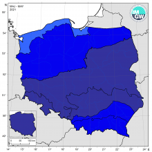 Klasyfikacja termiczna w maju 2021 r. w poszczególnych regionach klimatycznych Polski