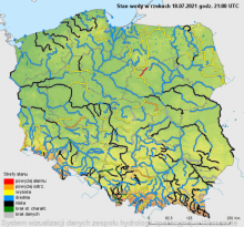 Stany wody na rzekach w Polsce na godz. 23:00 czasu urzędowego dnia 18.07.2021