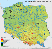 Mapa stref stanów wody w rzekach dziś 01.09.2021 o godz. 8:00 czasu urzędowego