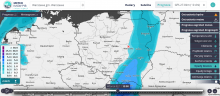Prognoza opadów deszczu we wtorek 2 listopada o godz. 13:00 wg modelu GFS. | http://meteo.imgw.pl/