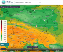 Prognoza wartości porywów wiatru oraz animacja wiatru w piątek 24.12.2021 r. o godz. 13:00 wg modelu GFS. | https://meteo.imgw.pl/