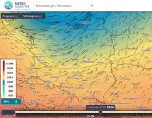 Prognozowany rozkład ciśnienia atmosferycznego oraz kierunek wiatru w czwartek 20.01.2022 r. o godz. 3:00 wg modelu Alaro 4k. | https://meteo.imgw.pl/
