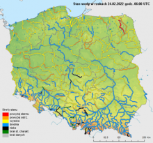 Stan wody na rzekach w Polsce z dnia 24.02.2022 r. z godz. 7:00.