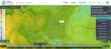 Prognoza wartości temperatury powietrza w Polsce w Niedzielę Wielkanocną 17 kwietnia o godz. 14:00 wg modelu GFS. | https://meteo.imgw.pl/.