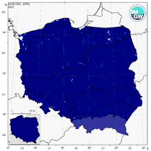 Wartości średniej obszarowej temperatury powietrza oraz klasyfikacja termiczna w kwietniu 2022 r. w poszczególnych regionach klimatycznych Polski.