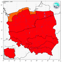 Klasyfikacja termiczna w czerwcu 2022 r. w poszczególnych regionach klimatycznych Polski.