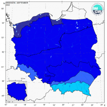 Klasyfikacja termiczna we wrześniu 2022 r. w poszczególnych regionach klimatycznych Polski.