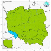 Klasyfikacja termiczna w listopadzie 2022 r. w poszczególnych regionach klimatycznych Polski.