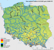 Stan wody na rzekach w Polsce 12.01.2023 r. godz. 7:00.