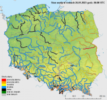 Stan wody na rzekach w Polsce 26.01.2023 r. godz. 7:00.