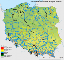 Stan wody na rzekach w Polsce 09.02.2023 r. godz. 7:00.