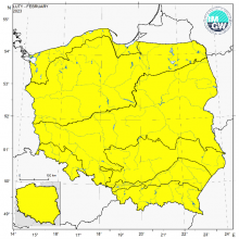 Klasyfikacja termiczna w lutym 2023 r. w poszczególnych regionach klimatycznych Polski.
