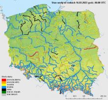 Stan wody na rzekach w Polsce 16.03.2023 r. godz. 7:00.