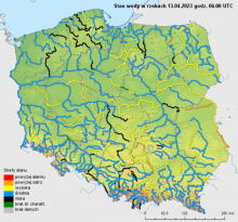 Stan wody na rzekach w Polsce 13.04.2023 r. godz. 8:00.