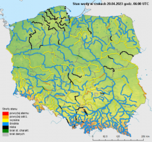 Stan wody na rzekach w Polsce 20.04.2023 r. godz. 8:00.