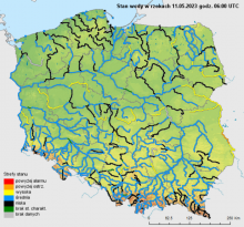 Stan wody na rzekach w Polsce 11.05.2023 r. godz. 8:00.