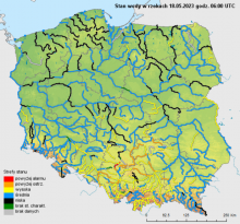 Stan wody na rzekach w Polsce 18.05.2023 r. godz. 8:00.
