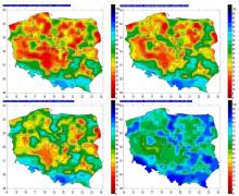 Mapy prezentują wskaźnik wilgotności gleby w warstwach 0-7 cm, 7-28 cm, 28-100 cm, 100-289 cm, stan 29.05.2023 r. | stopsuszy.imgw.pl