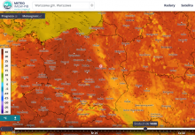 Prognozowana wartość temperatury powietrza, 21.06.2023 r. o godz. 14:00 wg modelu ALARO 4k | https://meteo.imgw.pl/ 