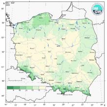 Przestrzenny rozkład średniej miesięcznej temperatury powietrza w maju 2023 r.