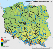 Stan wody na rzekach w Polsce 22.06.2023 r. godz. 8:00.