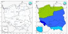 Wartości średniej obszarowej temperatury powietrza oraz klasyfikacja termiczna w maju 2023 r. w poszczególnych regionach klimatycznych Polski.