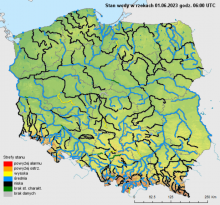 Stan wody na rzekach w Polsce 01.06.2023 r. godz. 8:00.