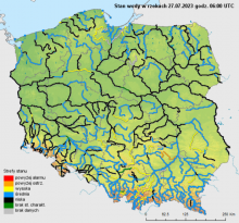 Stan wody na rzekach w Polsce 27.07.2023 r. godz. 8:00.