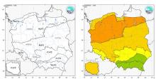 Wartości średniej obszarowej temperatury powietrza oraz klasyfikacja termiczna w czerwcu 2023 r. w poszczególnych regionach klimatycznych Polski.