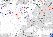 Prognozowana sytuacja baryczna w Europie w niedzielę 06.08 .2023 r. Źródło: DWD