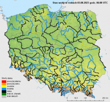 Stan wody na rzekach w Polsce 03.08.2023 r. godz. 8:00.