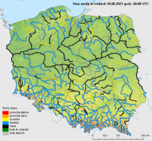 Stan wody na rzekach w Polsce 10.08.2023 r. godz. 8:00.