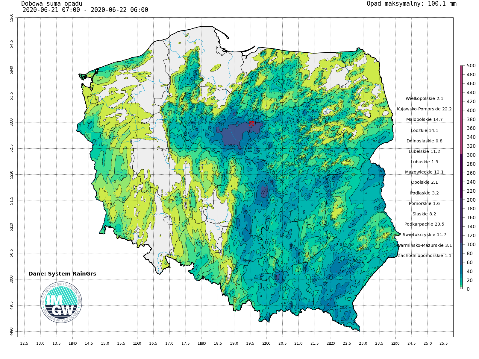 Podsumowanie sytuacji hydrologiczno-meteorologicznej 21-22.06.2020 r.