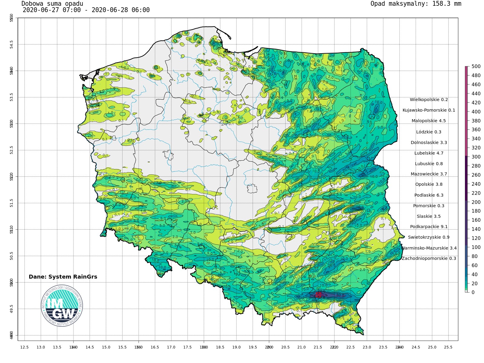Podsumowanie sytuacji hydrologiczno-meteorologicznej 27-28.06.2020 r.