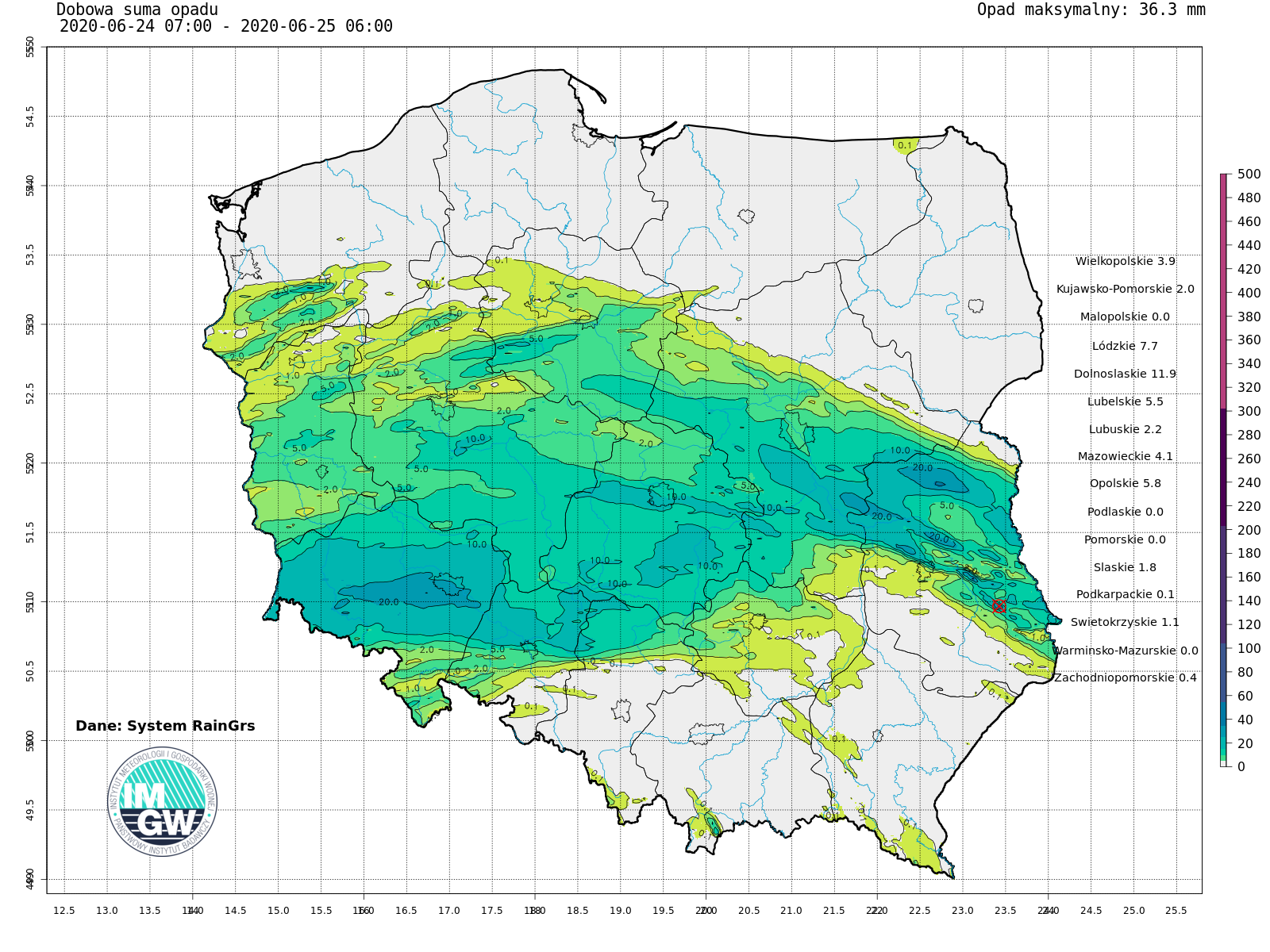 Podsumowanie sytuacji hydrologiczno-meteorologicznej 24-25.06.2020 r.