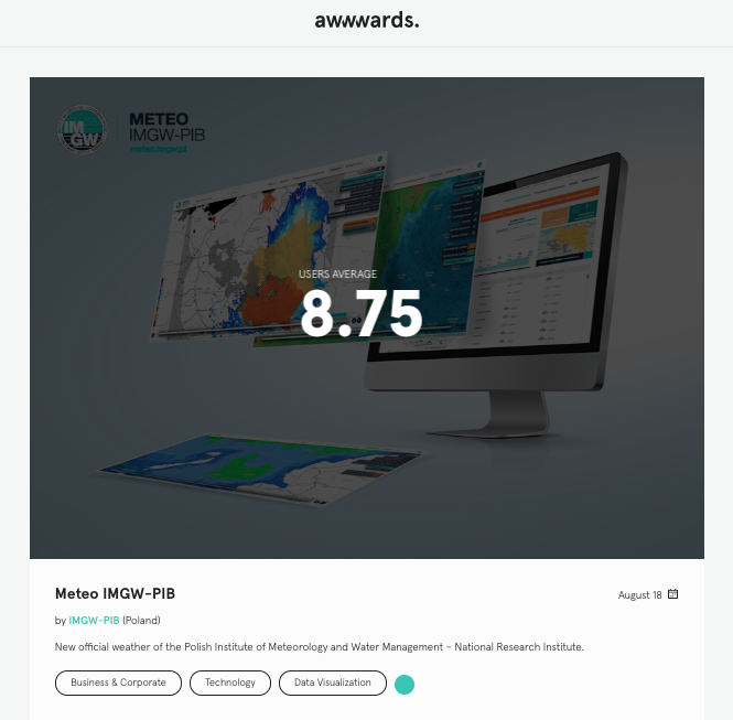 Nowy serwis pogodowy IMGW-PIB z nominacją w światowym konkursie Awwwards!
