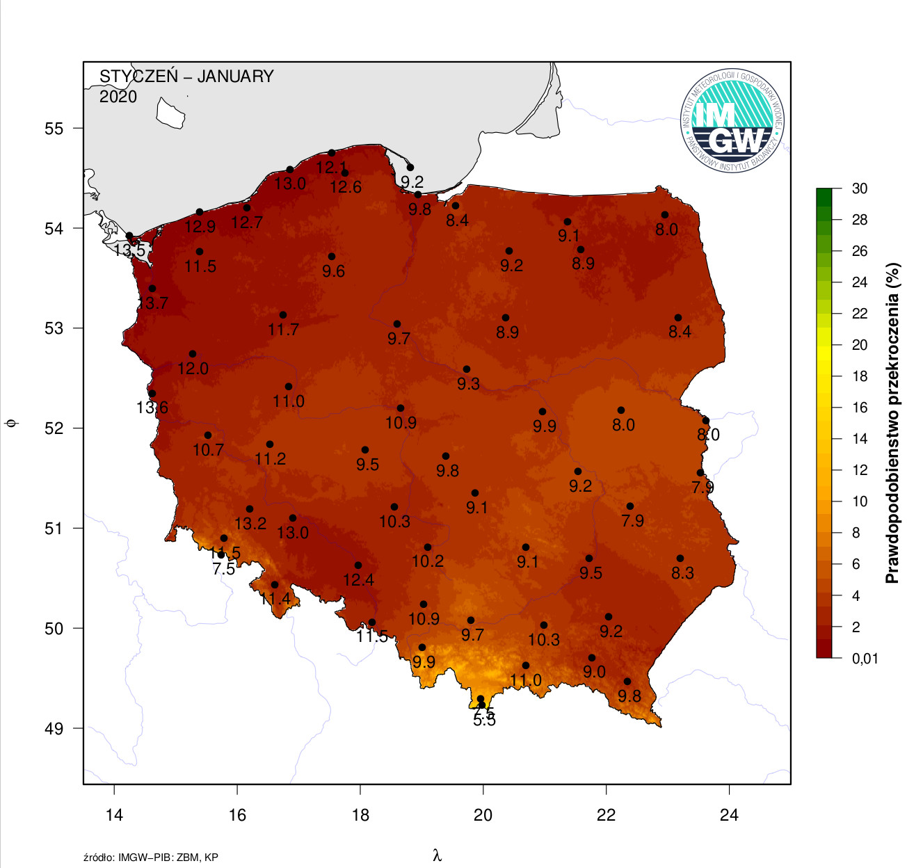 Mapy ryzyka termicznego – nowy produkt od IMGW-PIB do analizy klimatu Polski