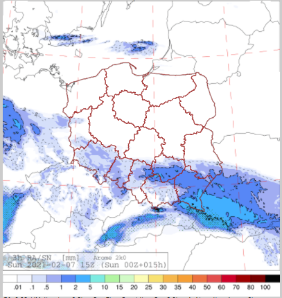 Intensywne opady śniegu. Komunikat pogodowy g. 15:00 07.02.2021