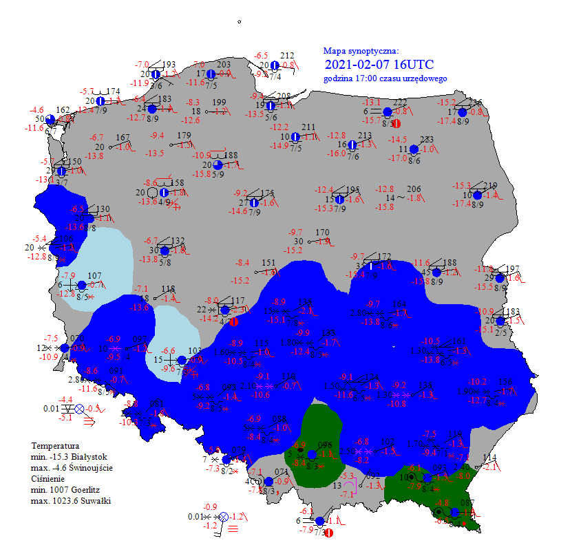 Intensywne opady śniegu. Komunikat pogodowy g. 17:30 07.02.2021