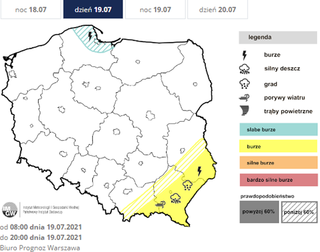 IMGW-PIB: Podsumowanie pogody w nocy oraz prognoza na dzień 19.07.2021