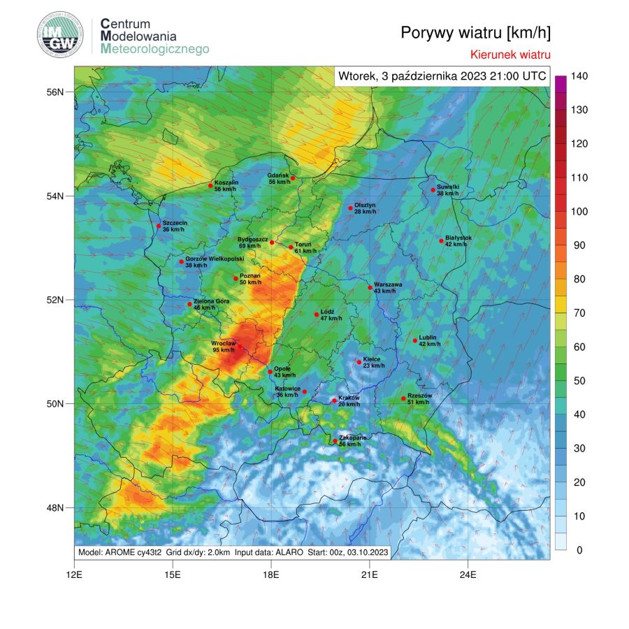 Niebezpieczna pogoda. Silny wiatr 03-04.10.2023 r.