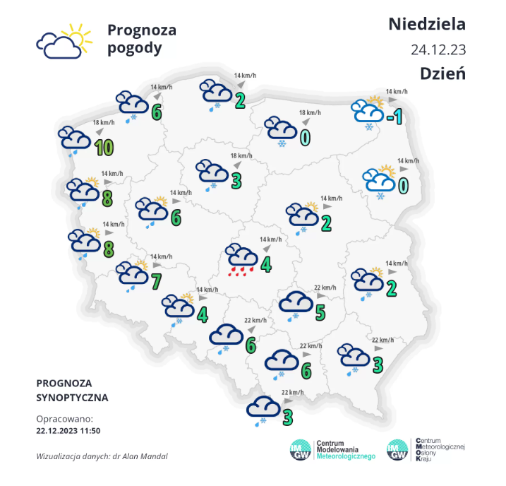 Synoptyczna prognoza pogody na Święta. Niebezpieczne zjawiska pogodowe.