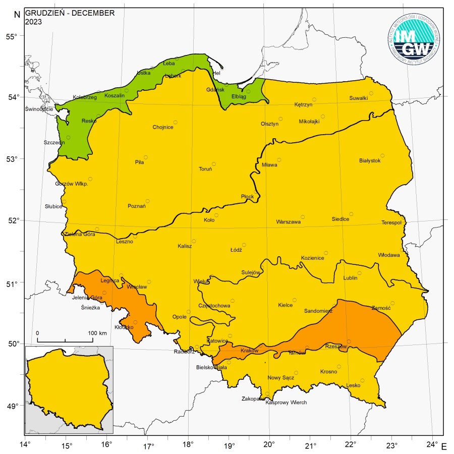 Charakterystyka wybranych elementów klimatu w Polsce w grudniu 2023 roku