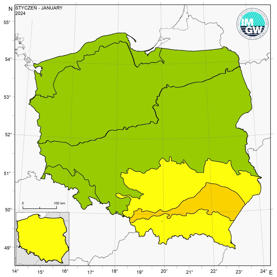 Charakterystyka wybranych elementów klimatu w Polsce w styczniu 2024 roku